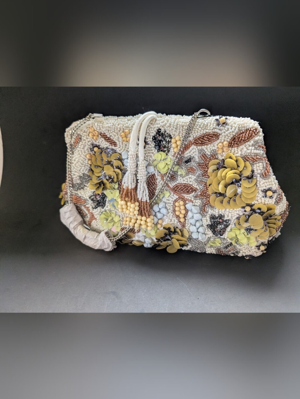 Zara Maximaliast Embellished White Floral Beaded Clutch NWT